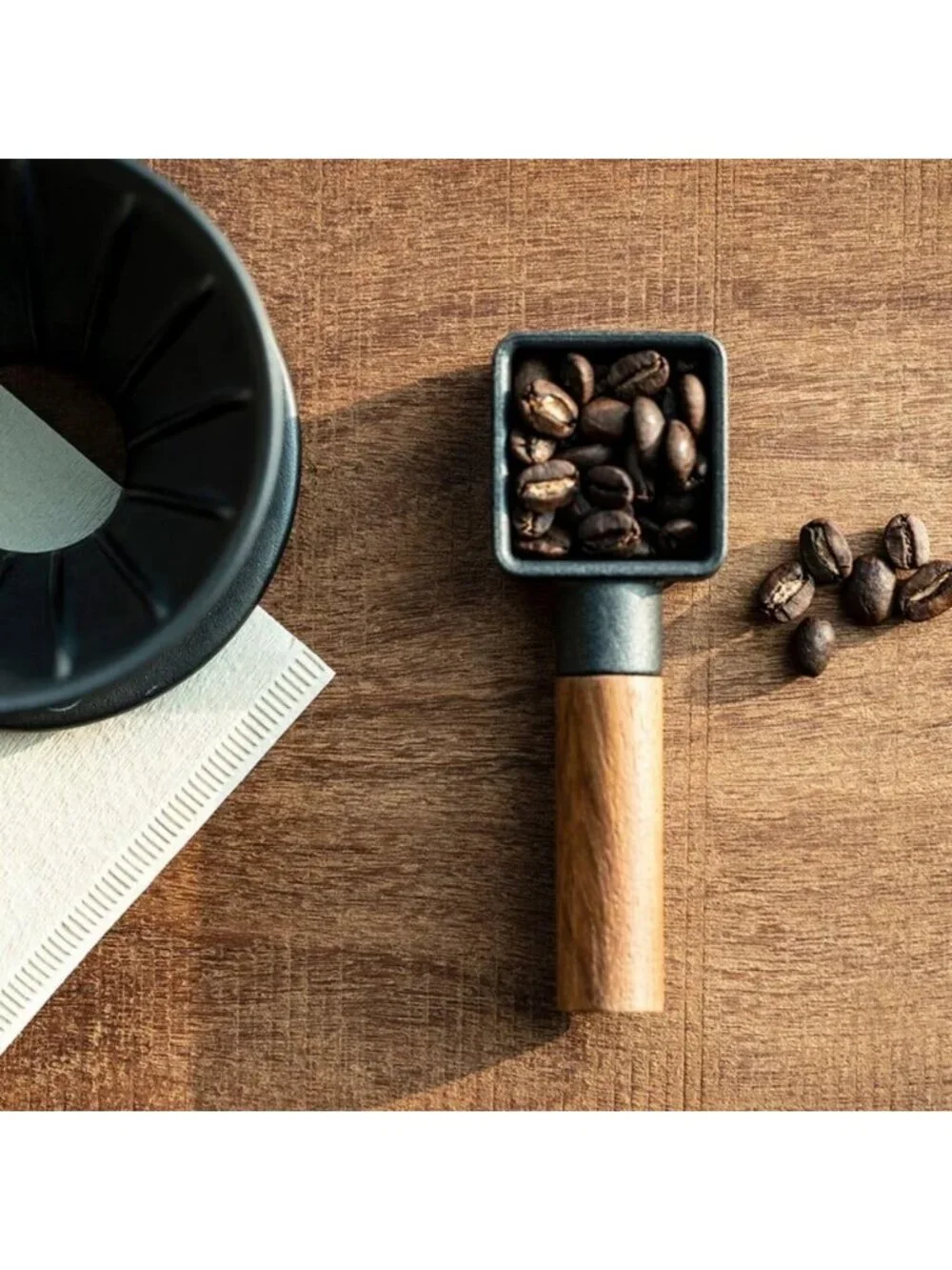 Aesthetic Coffee Scoop with Walnut Handle - Cast Iron Measuring Spoon, Magnetic